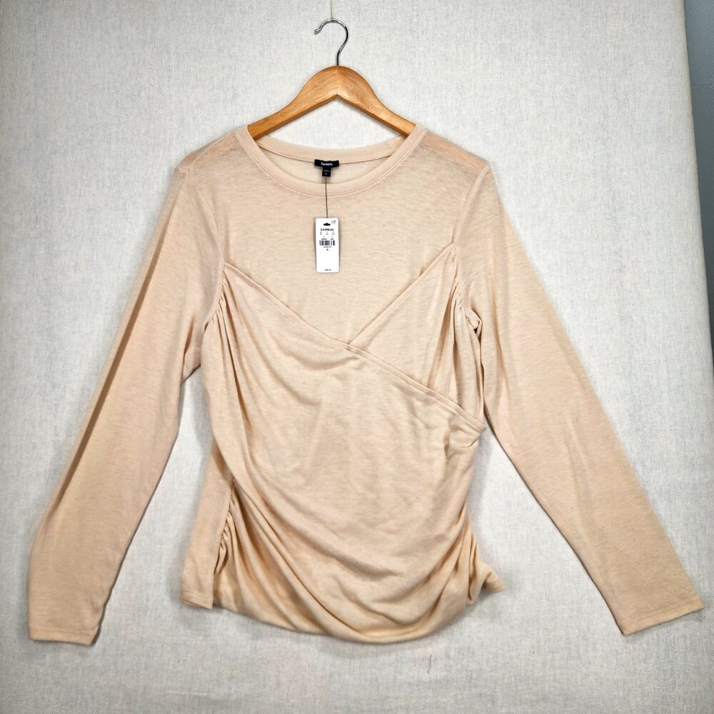 NWT NEW EXPRESS Women's Long Sleeve Wrap Top Shirt XL Cream Tan MSRP $49